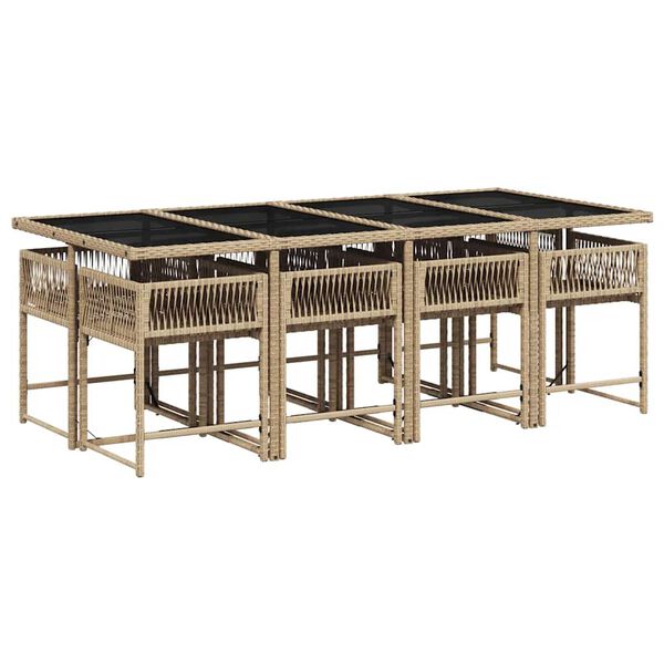 vidaXL 9d&iacute;ln&yacute; zahradn&iacute; j&iacute;deln&iacute; set s podu&scaron;kami mix b&eacute;žov&eacute; polyratan