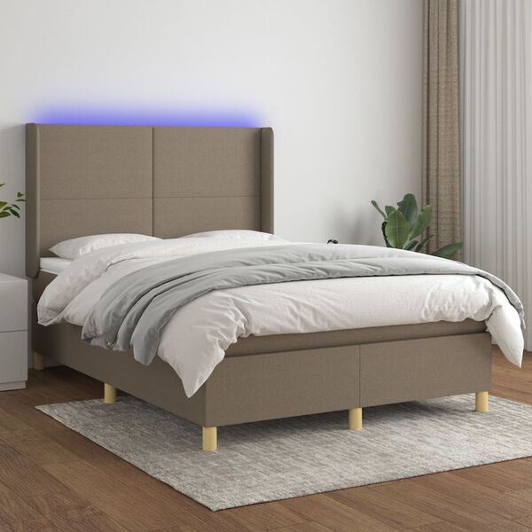 vidaXL Box spring postel s matrac&iacute; a LED taupe 140x200 cm textil