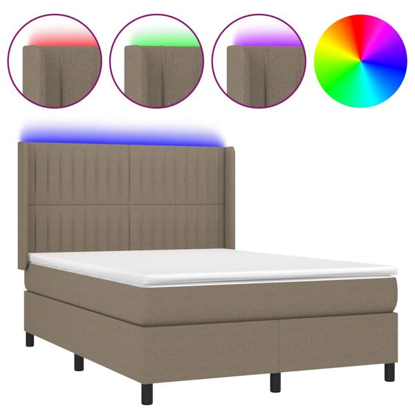 vidaXL Box spring postel s matrac&iacute; a LED taupe 140x200 cm textil