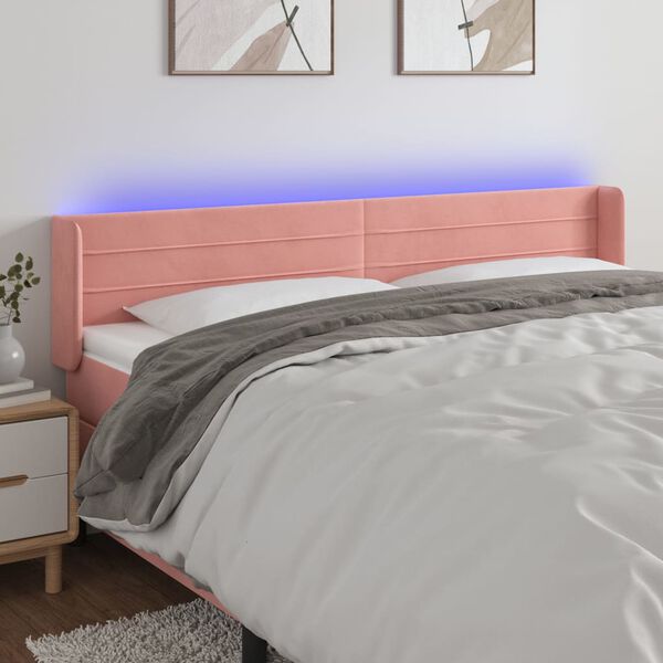 vidaXL Čelo postele s LED růžov&eacute; 183 x 16 x 78/88 cm samet