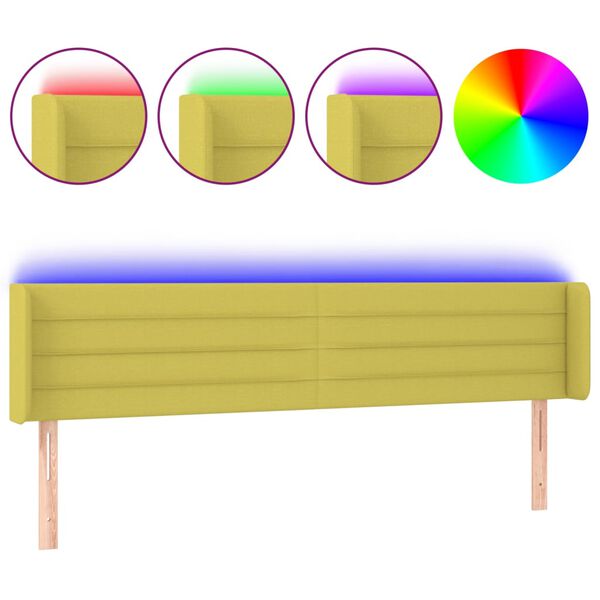 vidaXL Čelo postele s LED zelen&eacute; 163 x 16 x 78/88 cm textil