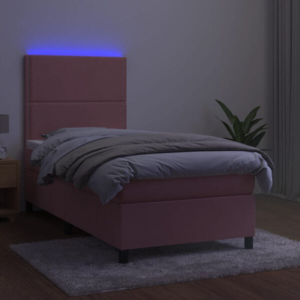 vidaXL Box spring postel s matrac&iacute; a LED růžov&aacute; 80 x 200 cm samet