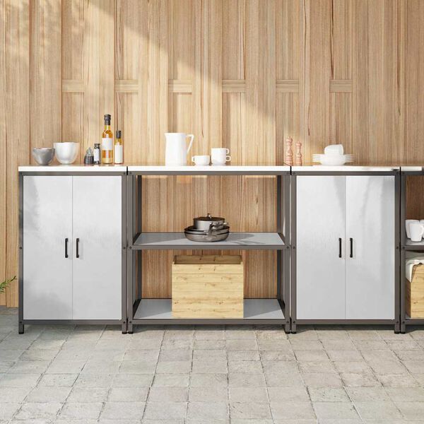 vidaXL Kuchyňsk&aacute; skladovac&iacute; sada s polic&iacute; 3 pcs Stř&iacute;brn&aacute; Nerezov&aacute; ocel