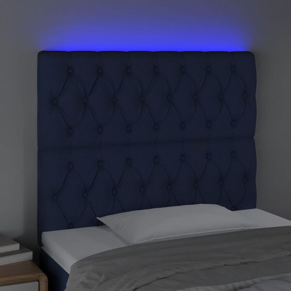 vidaXL Čelo postele s LED modr&aacute; 100x7x118/128 cm textil