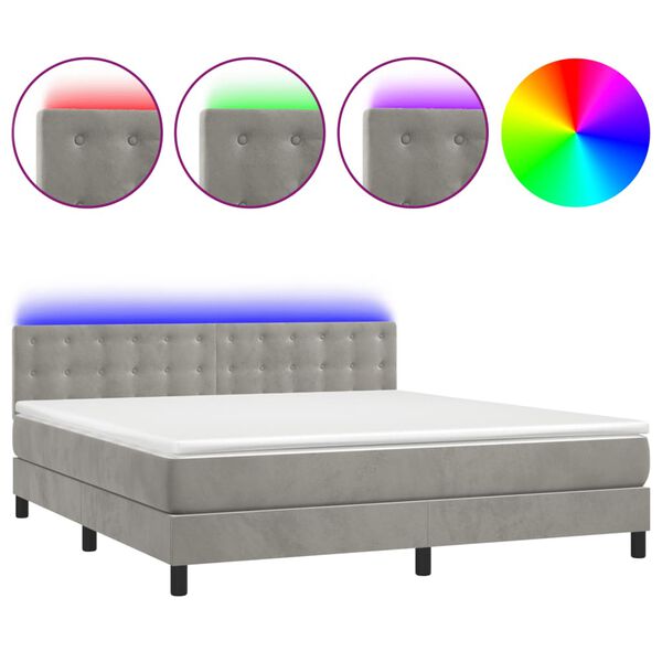 vidaXL Box spring postel s matrac&iacute; a LED světle &scaron;ed&aacute; 180x200 cm samet