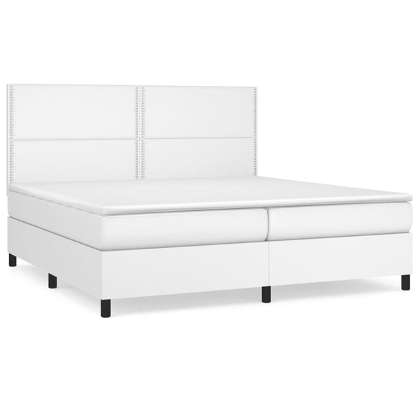vidaXL Box spring postel s matrac&iacute; b&iacute;l&aacute; 200x200 cm uměl&aacute; kůže