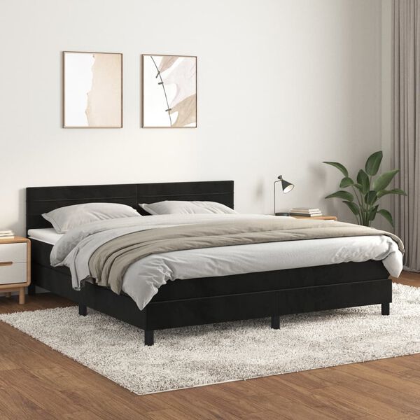 vidaXL Box spring postel s matrac&iacute; čern&aacute; 160x200 cm samet