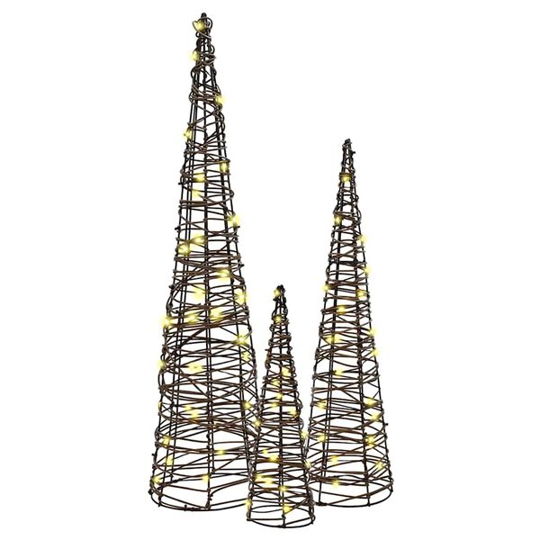 vidaXL Vánoční stromeček 3 pcs Teplá bílá 20 x 20 x 80 cm Ratan