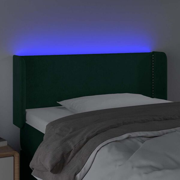 vidaXL Čelo postele s LED tmavě zelen&eacute; 93 x 16 x 78/88 cm samet