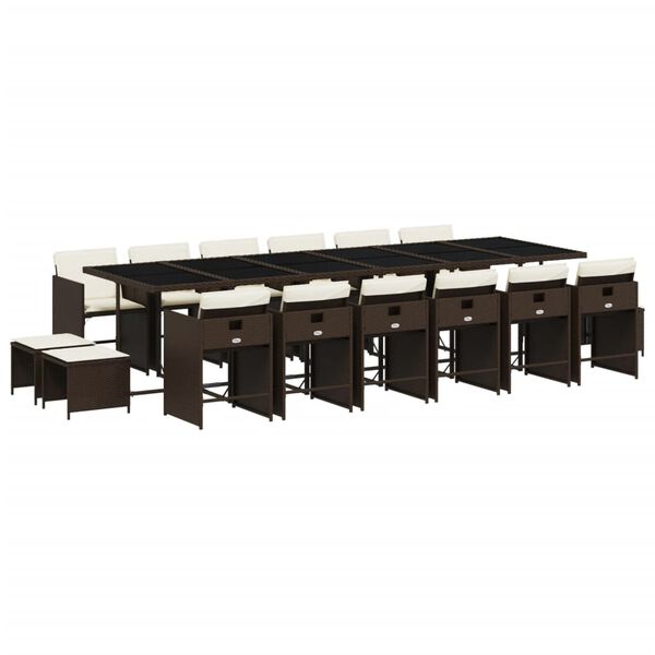 vidaXL 17d&iacute;ln&yacute; zahradn&iacute; j&iacute;deln&iacute; set s podu&scaron;kami hněd&yacute; polyratan