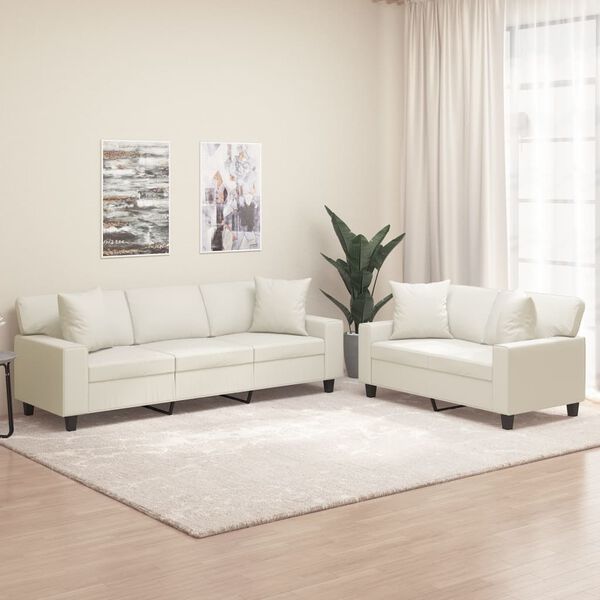 vidaXL 2d&iacute;ln&aacute; sedac&iacute; souprava pol&scaron;t&aacute;ře a podu&scaron;ky kr&eacute;mov&aacute; uměl&aacute; kůže