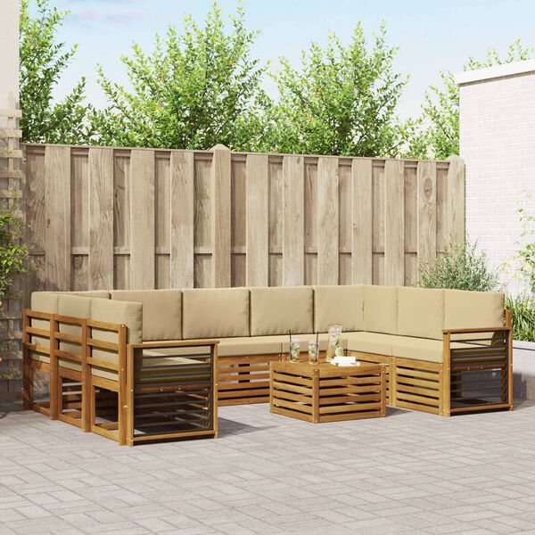 vidaXL Sedac&iacute; soupravy 10 pcs Přirozen&aacute; a B&eacute;žov&aacute; Masivn&iacute; ak&aacute;tov&eacute; dřevo