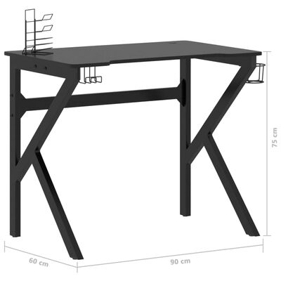 vidaXL Herní stůl s nohami ve tvaru K černý 90 x 60 x 75 cm