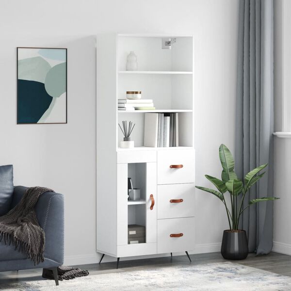 vidaXL Skř&iacute;ň highboard b&iacute;l&aacute; 69,5 x 34 x 180 cm kompozitn&iacute; dřevo