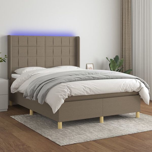 vidaXL Box spring postel s matrací a LED taupe 140x200 cm textil