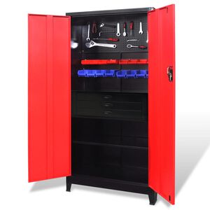 vidaXL D&iacute;lensk&aacute; skř&iacute;ň s boxem na n&aacute;řad&iacute; ocel 90x40x180 cm červenočern&aacute;