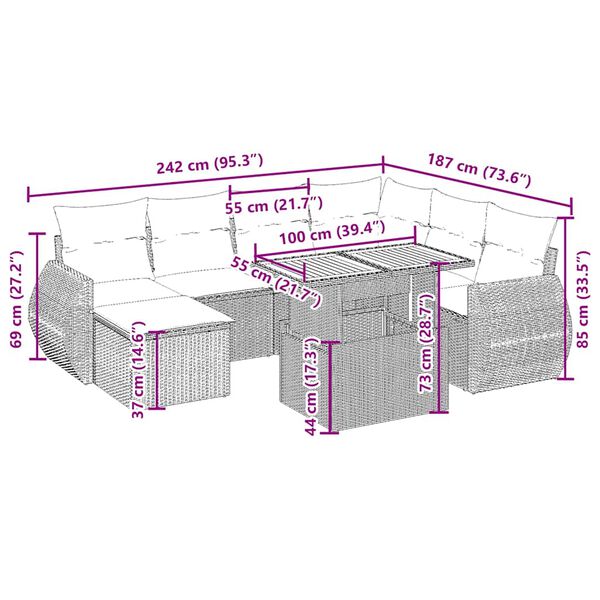 vidaXL 8d&iacute;ln&aacute; zahradn&iacute; sedac&iacute; souprava s podu&scaron;kami b&eacute;žov&aacute; polyratan