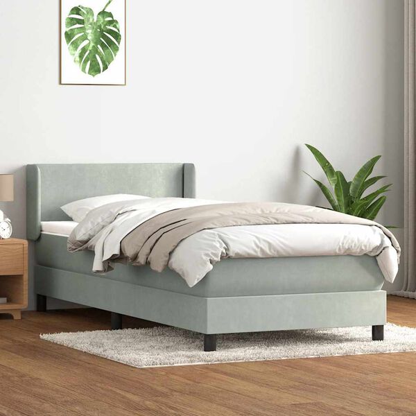 vidaXL Box spring postel s matrac&iacute; světle &scaron;ed&aacute; 90x210 cm samet