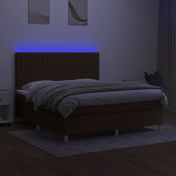 vidaXL Box spring postel s matrac&iacute; a LED tmavě hněd&aacute; 180x200 cm textil