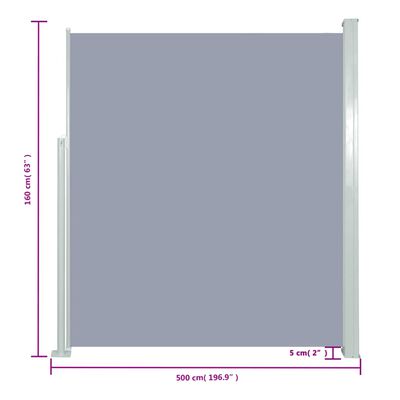 vidaXL Zatahovací boční markýza / zástěna 160 x 500 cm šedá