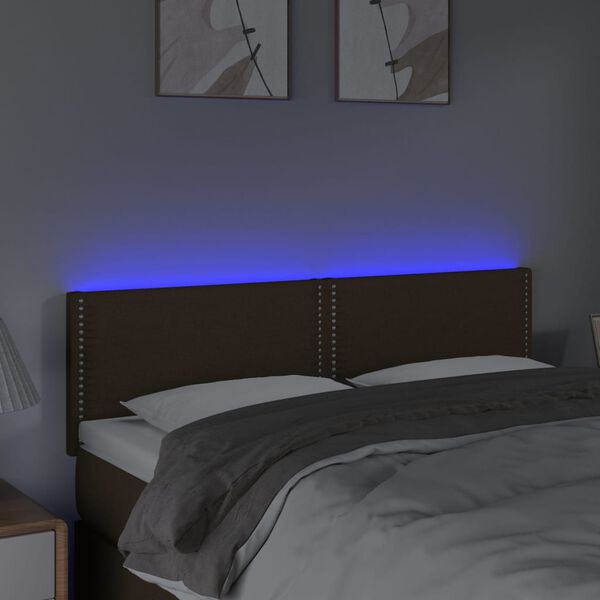 vidaXL Čelo postele s LED tmavě hněd&eacute; 144x5x78/88 cm textil