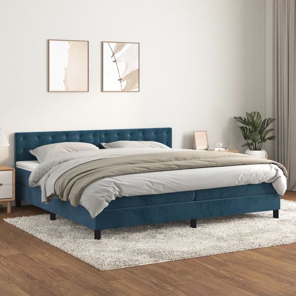 vidaXL Box spring postel s matrac&iacute; tmavě modr&aacute; 200x200 cm samet