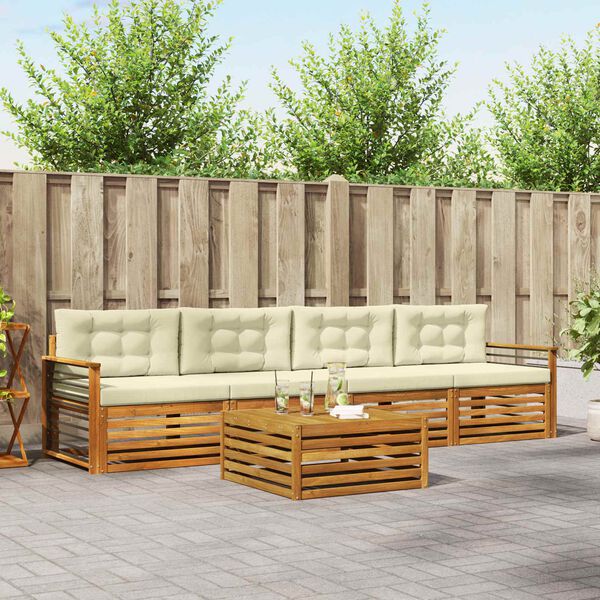 vidaXL Venkovn&iacute; pohovkov&aacute; souprava 5 pcs Přirozen&aacute; a Kr&eacute;mov&aacute;