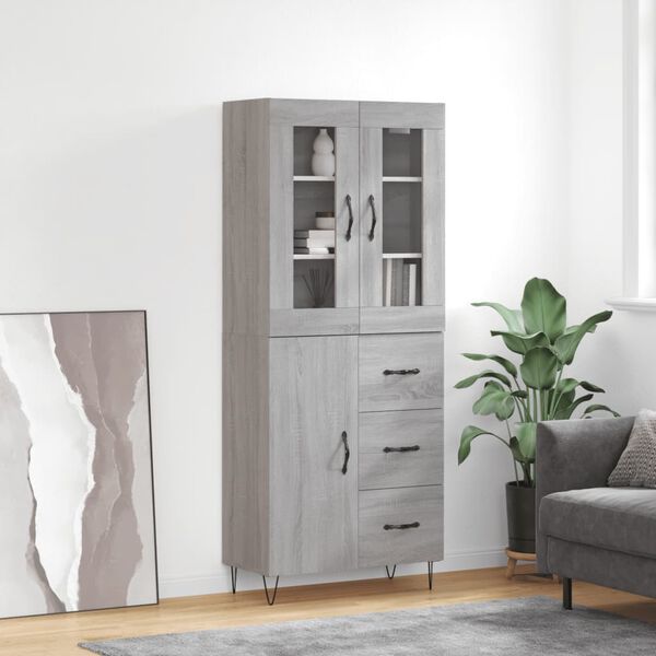 vidaXL Skř&iacute;ň highboard &scaron;ed&aacute; sonoma 69,5 x 34 x 180 cm kompozitn&iacute; dřevo