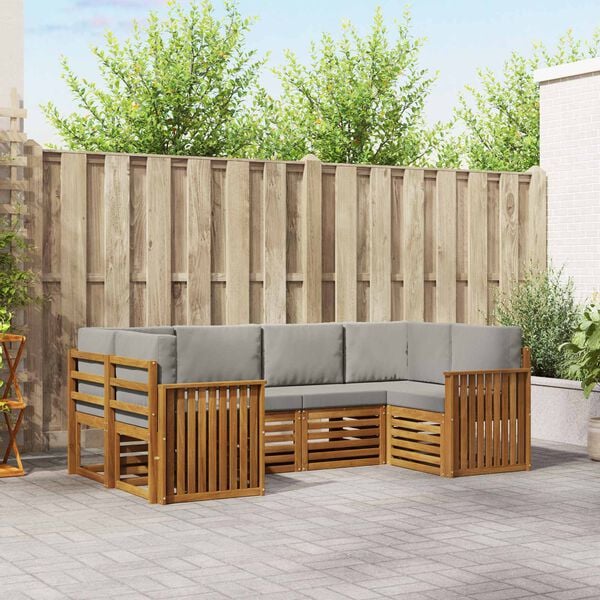 vidaXL Sedac&iacute; soupravy s pol&scaron;t&aacute;řem 6 pcs Př&iacute;rodn&iacute; a světle &scaron;ed&aacute;