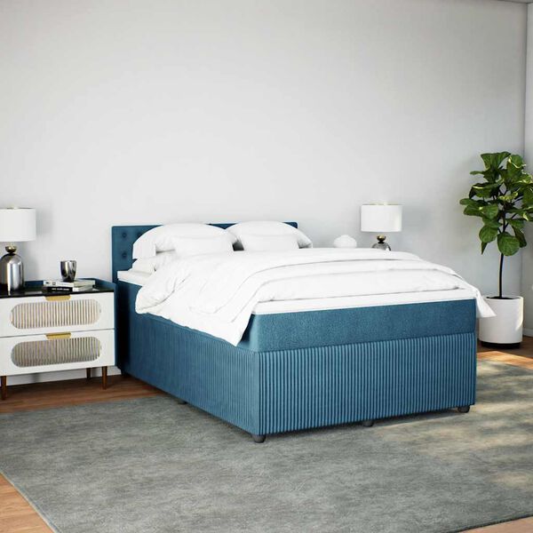vidaXL Box spring postel s matrací modrá 160 x 200 cm samet
