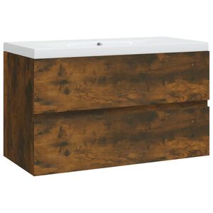 vidaXL Umyvadlov&aacute; skř&iacute;ňka s vestavěn&yacute;m umyvadlem kouřov&yacute; dub kompozit