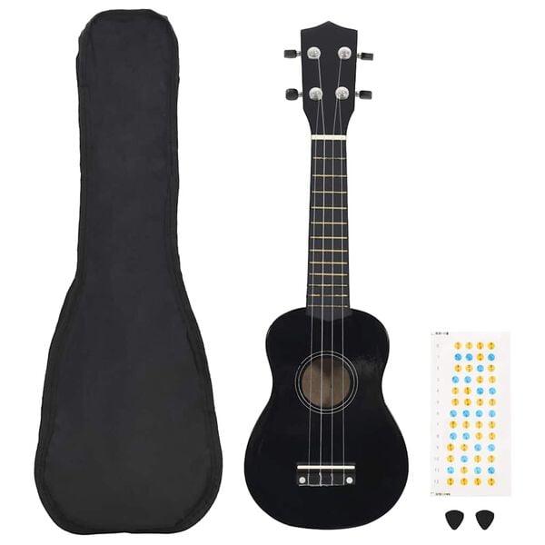vidaXL Set soprano ukulele s obalem pro děti čern&eacute; 23"
