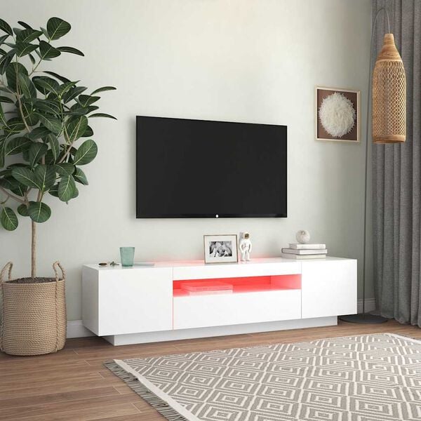 vidaXL TV skř&iacute;ňka s LED osvětlen&iacute;m b&iacute;l&aacute; 160 x 35 x 40 cm