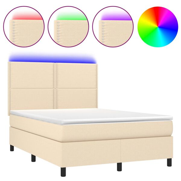 vidaXL Box spring postel s matrac&iacute; a LED kr&eacute;mov&aacute; 140x190 cm textil