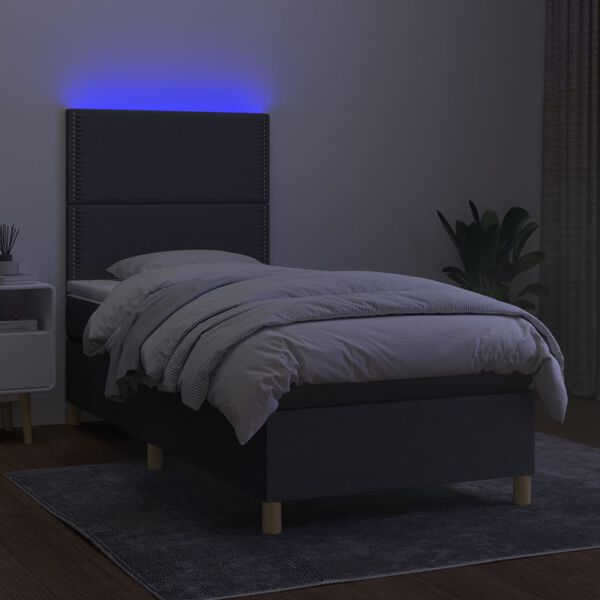 vidaXL Box spring postel s matrac&iacute; a LED tmavě &scaron;ed&aacute; 100x200 cm textil