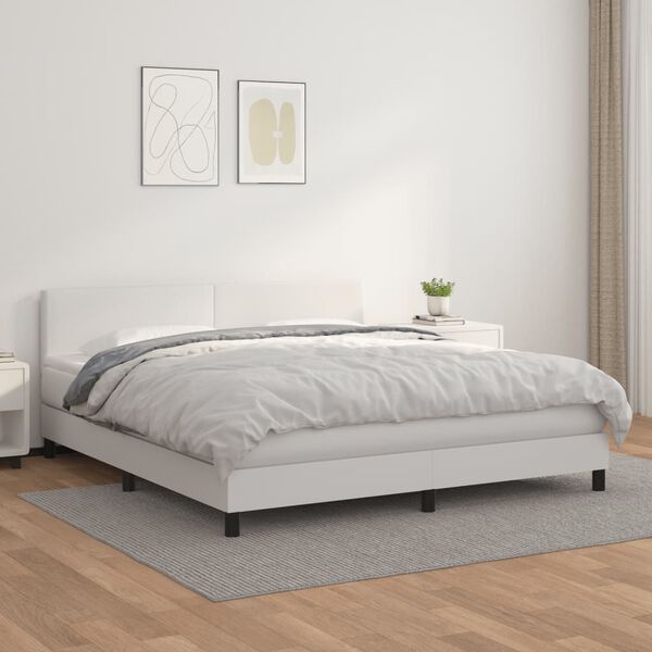 vidaXL Box spring postel s matrací bílá 180x200 cm umělá kůže