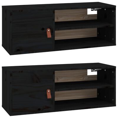 vidaXL Nástěnné skříňky 2 ks černé 80x30x30 cm masivní borové dřevo