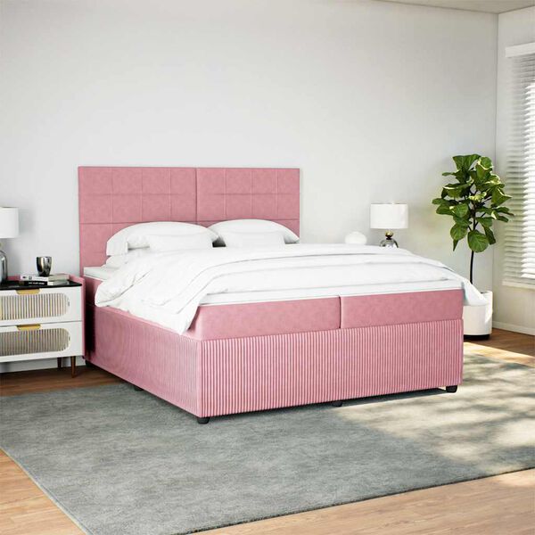 vidaXL Box spring postel s matrac&iacute; růžov&aacute; 200x200 cm samet