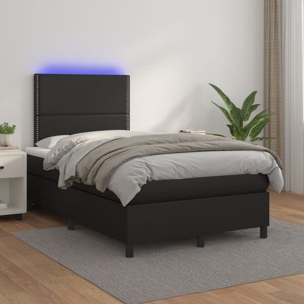 vidaXL Box spring postel s matrac&iacute; a LED čern&aacute; 120x200 cm uměl&aacute; kůže
