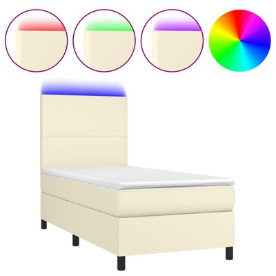 vidaXL Box spring postel s matrací a LED krémová 90x200 cm umělá kůže