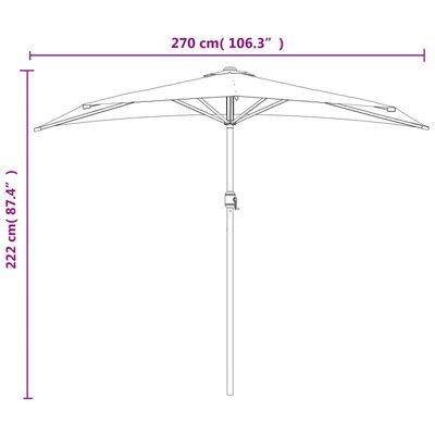vidaXL Slunečník na balkon hliníková tyč taupe 270 x 144 cm půlkruh