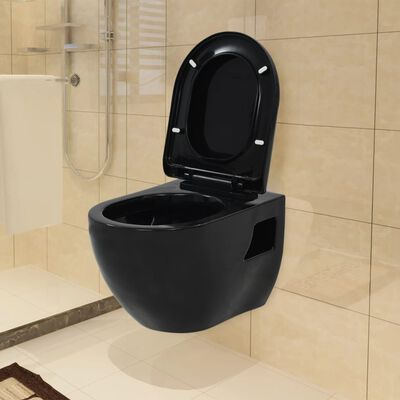 vidaXL Závěsné WC keramické černé