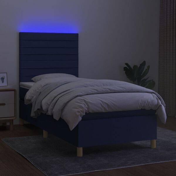 vidaXL Box spring postel s matrac&iacute; a LED modr&aacute; 90x200 cm textil