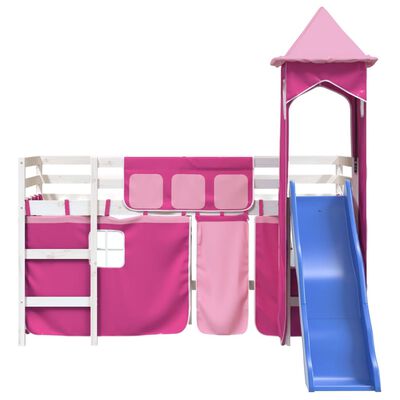 vidaXL Dětská patrová postel s věží růžová 80 x 200 cm masiv borovice