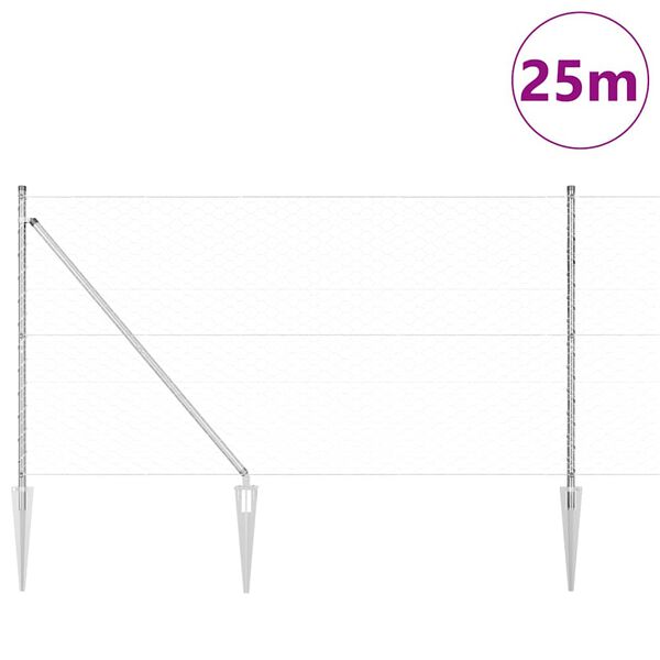 vidaXL Plotov&yacute; sloupek. Stř&iacute;brn&aacute; 25 x 1,4 m (50 mm pletivo) Ocel