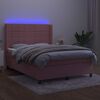 vidaXL Box spring postel s matrac&iacute; a LED růžov&aacute; 140x190 cm samet