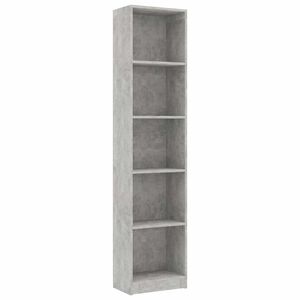 vidaXL 5patrov&aacute; knihovna betonově &scaron;ed&aacute; 40x24x175 cm kompozitn&iacute; dřevo