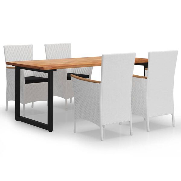 vidaXL 5d&iacute;ln&yacute; zahradn&iacute; j&iacute;deln&iacute; set s podu&scaron;kami polyratan b&iacute;l&yacute;