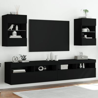 vidaXL Nástěnné TV skříňky s LED osvětlením 2 ks černé 40x30x60,5 cm