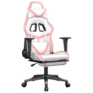 vidaXL Hern&iacute; židle s podnožkou b&iacute;l&aacute; a růžov&aacute; uměl&aacute; kůže